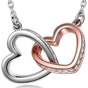 BRAND NEW GONA PARIS INTERLOCKING HEARTS NECKLACE STERLING SILVER AND ROSE